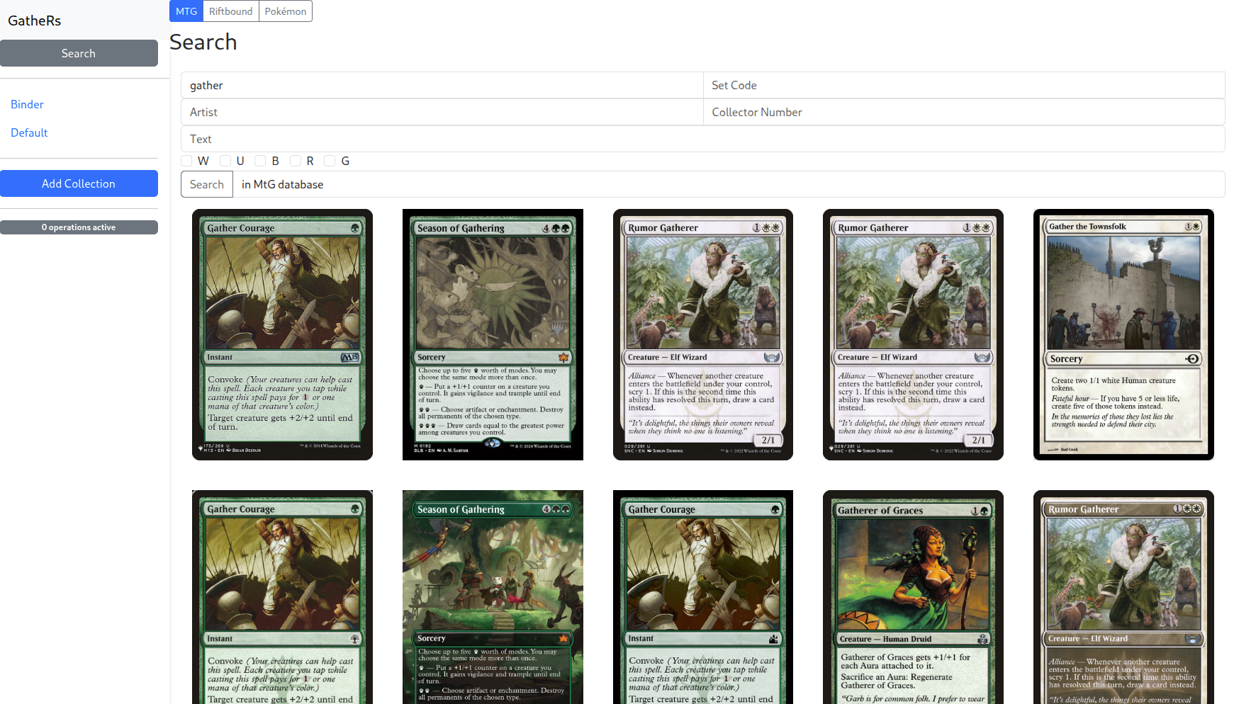 Magic: The Gathering search interface